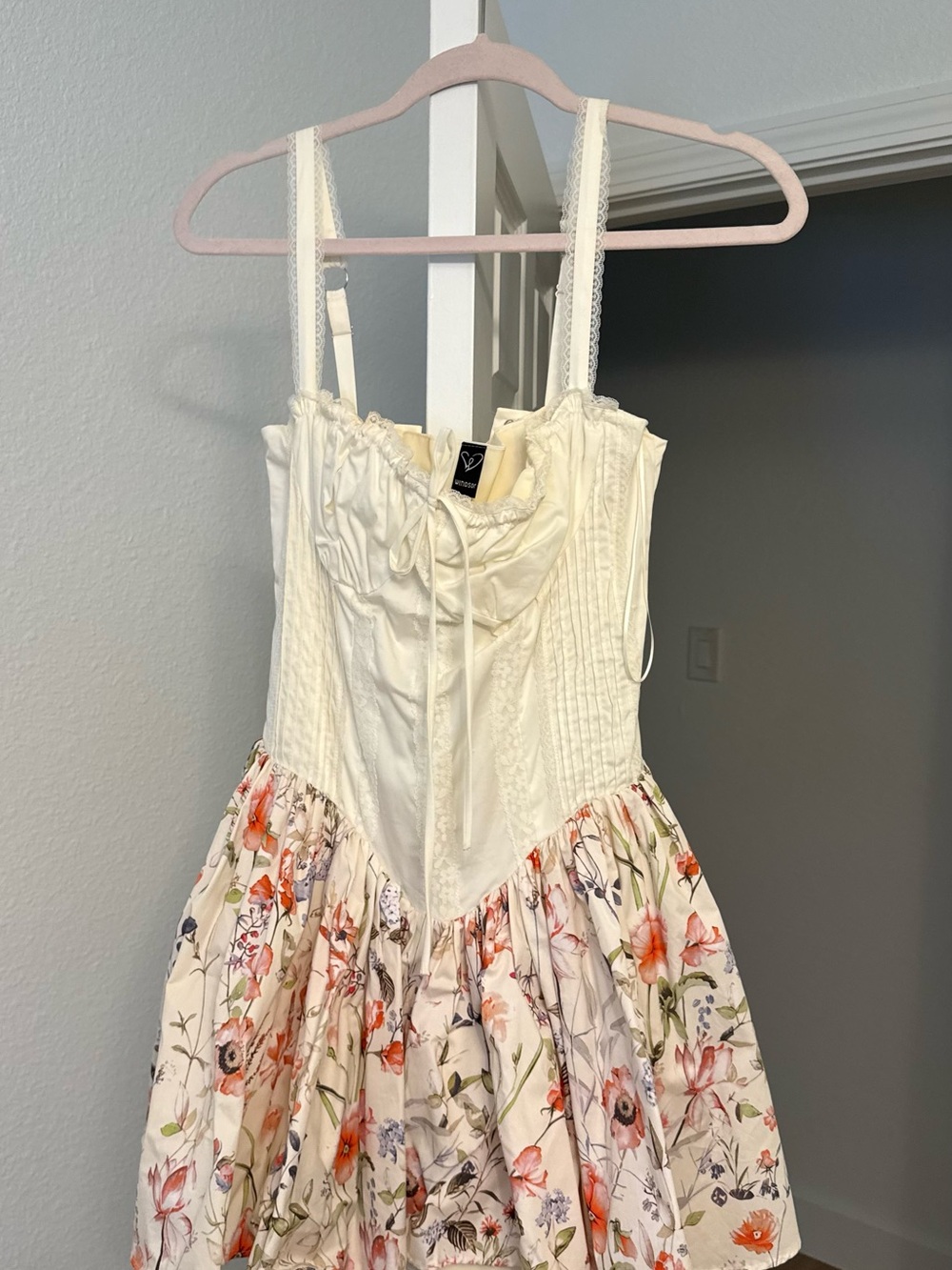 Windsor Cream Corset Bodice Mini Dress with Floral Skirt